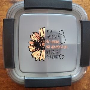 Travel Salad Bowl. Gray and Black with Sunflower Design.